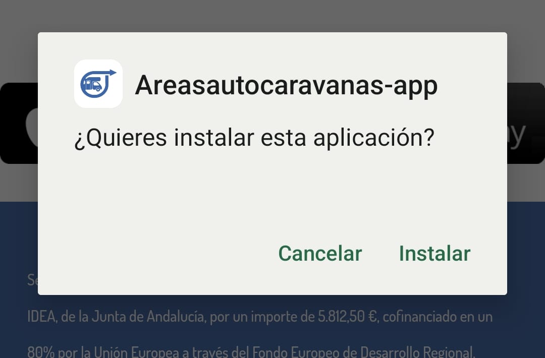 Como instalar nuestra app de areasautocaravanas.com en Android sin Google Play